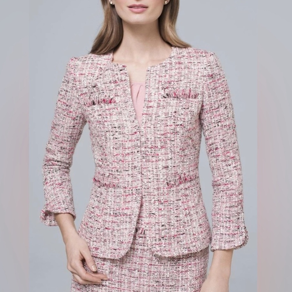 NWT - Classic Tweed Blazer - Size 2 WHBM - Sari Pink w/White